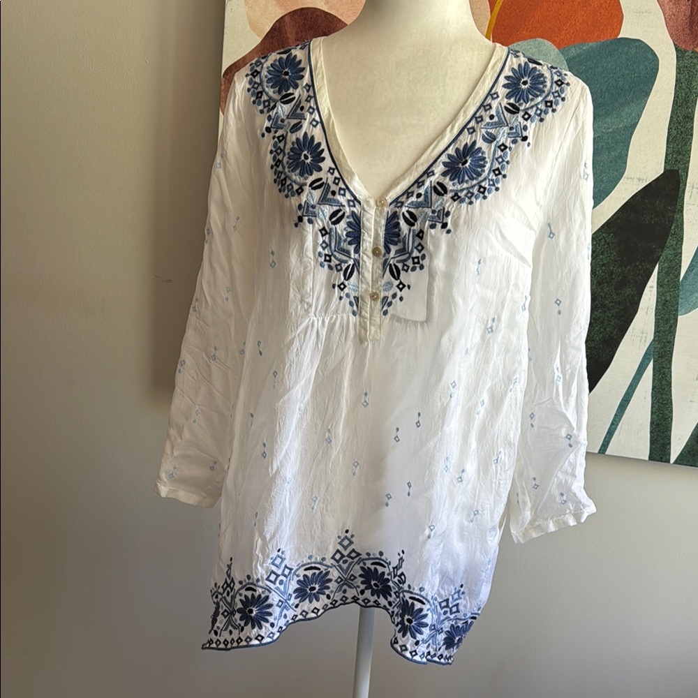 J. Jill Blue Floral Blouse